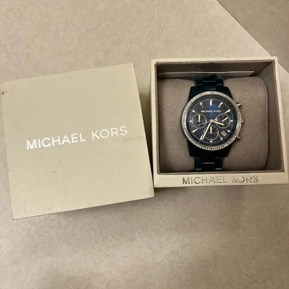 Michael Kors Teal Watch with Crystal Details - Picture 2 of 3